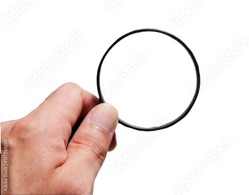 hand holding Magnifier on isolate,have path ready to use