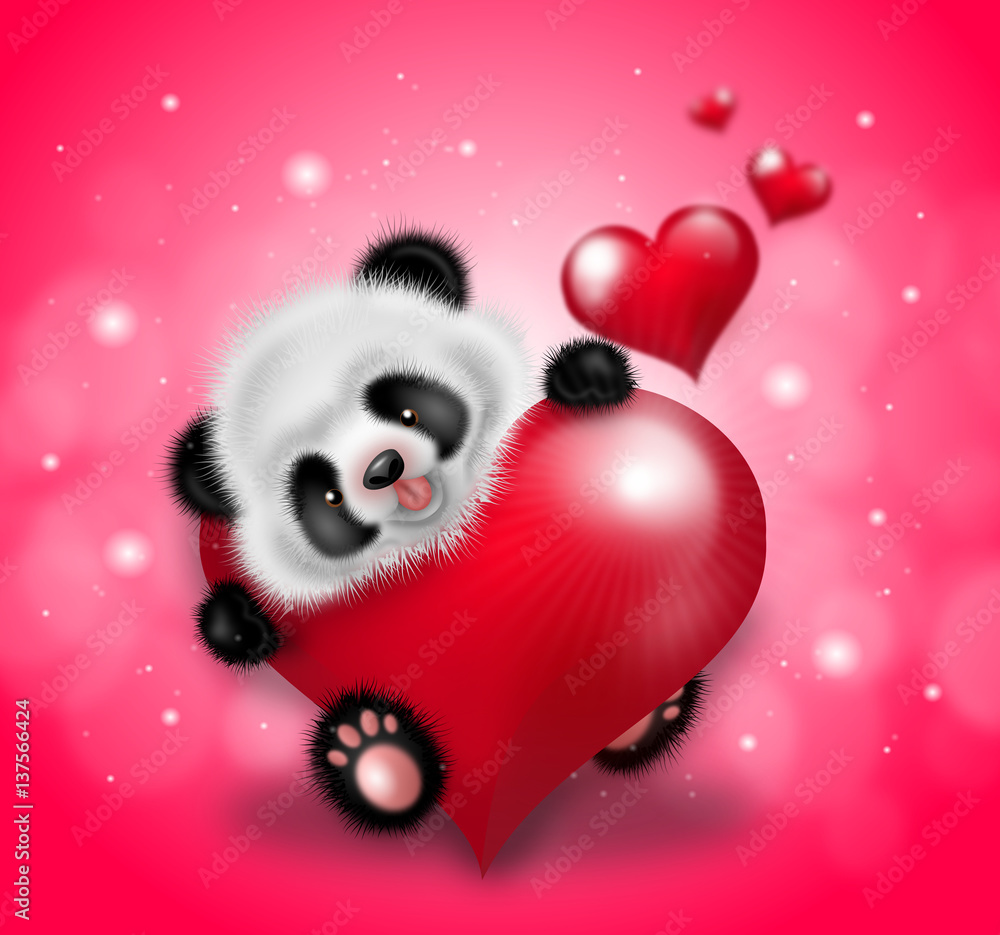 Panda with red hearts Panda with red hearts
