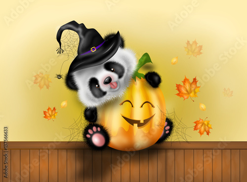 Fototapeta Naklejka Na Ścianę i Meble -  Halloween illustration of panda bear