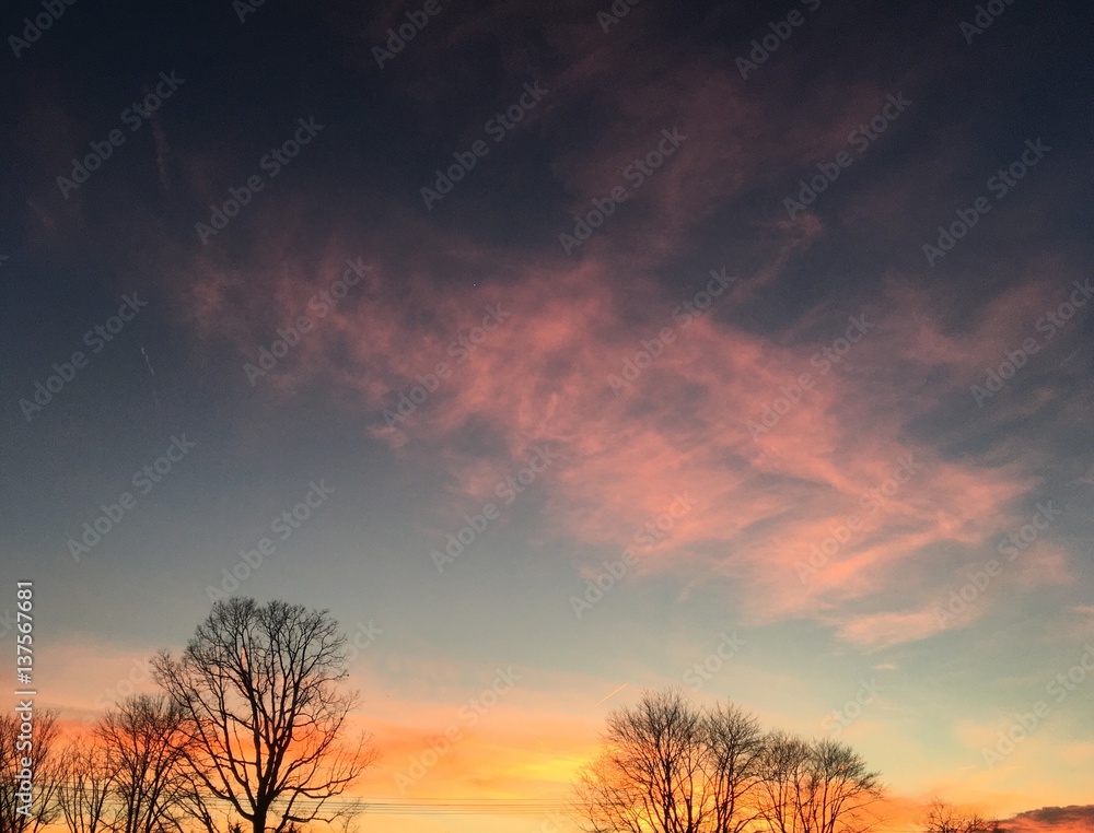 dramatic sky at sunset in winter