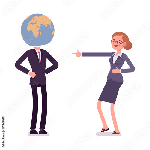 Man with a globe on his head