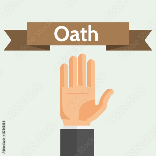 Hand palm and ribbon. Oath, swear, vow, pledge concept flat style vector illustration.