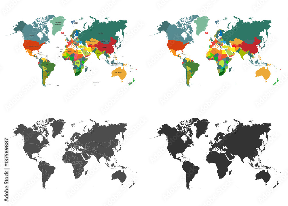Fototapeta Mapa świata zestaw na białym tle. Ilustracji wektorowych.