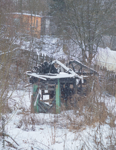 the house burned in the winter in the village.
