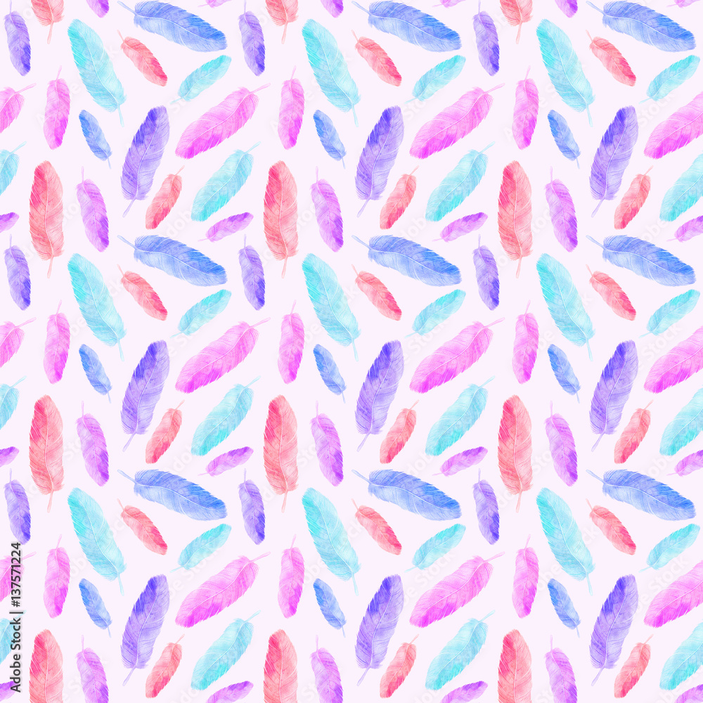 Watercolor seamless pattern with flamingo feathers Watercolor seamless pattern with flamingo feathers