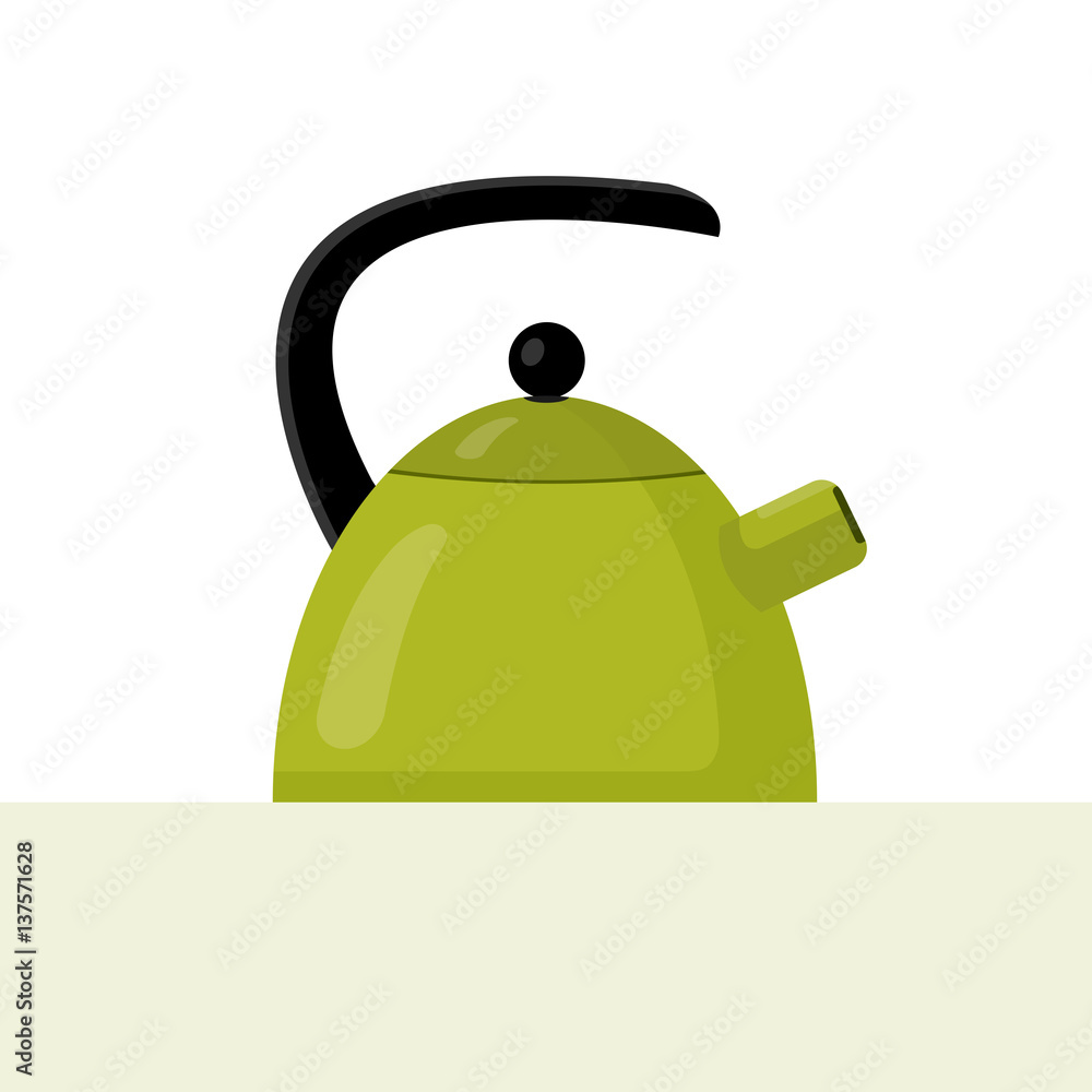 Obraz premium Vector flat style illustration of green kettle with highlights and shadows.