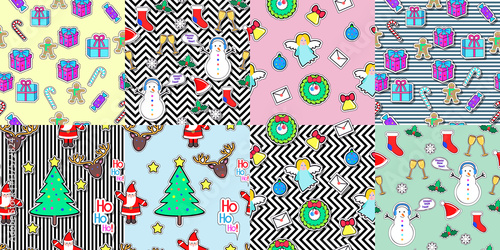 Seamless patterns set in flat style. Xmas elements