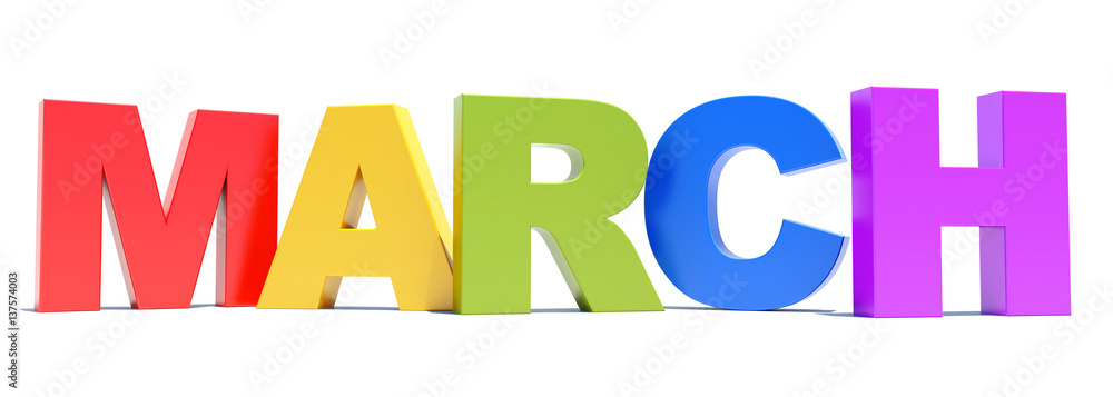 March colored text calendar background on white March colored text calendar background on white