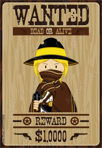 Cute Cartoon Cowboy Outlaw Wanted Poster
