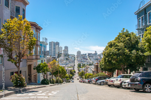 Streets with the slope in San Francisco  California  USA