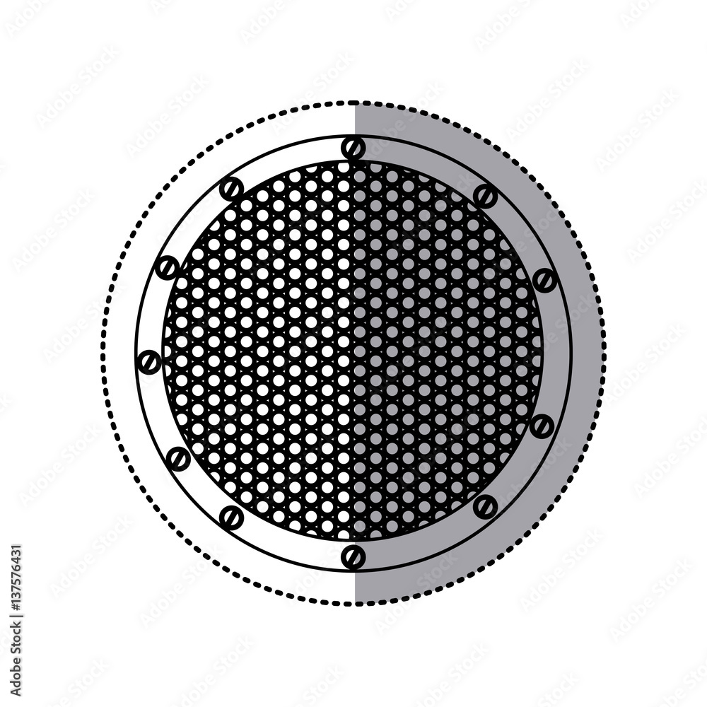sticker silhouette circular metallic frame with grill perforated vector ...