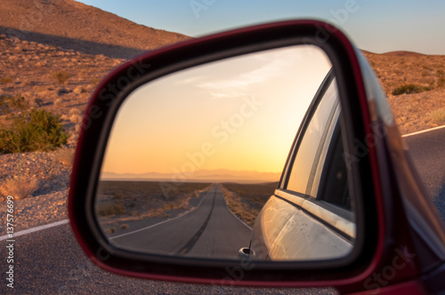 Desert in the reflection of car mirrors, USA