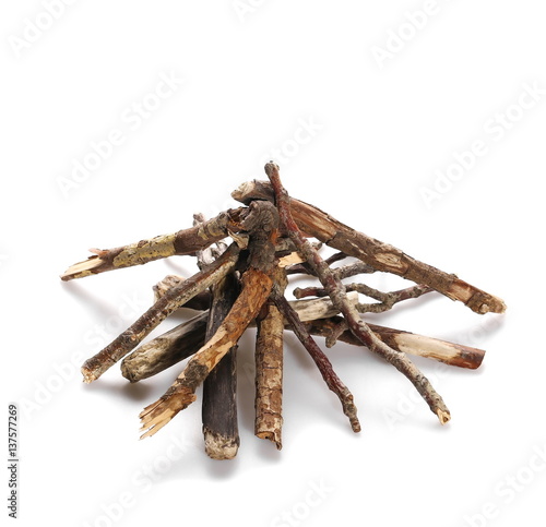 dry branches pile for fire isolated on white background
