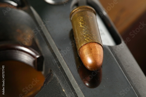 The pistol and bullet scene represent the weapon abstract concept related idea.