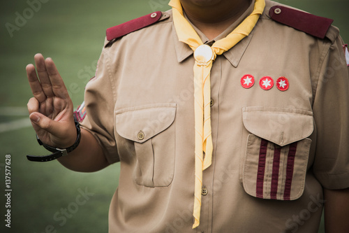Canvas Print Asian boy scout oath explained in camp activities as part of the study