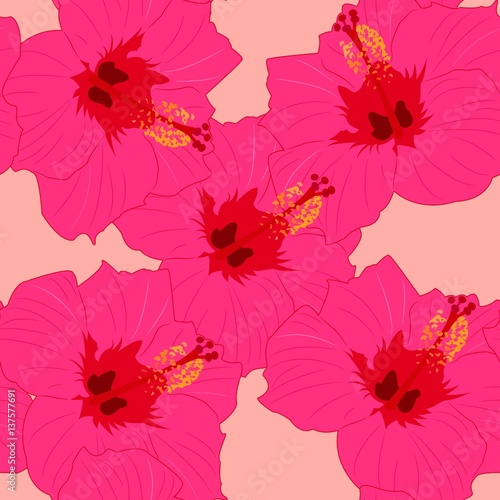 Floral seamless pattern with hibiscus. Vector illustration.