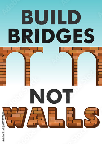 Build bridges not walls text. Creative modern poster, flyer template for march, demonstration. Protecting women's rights. Social issues on refugees or illegal immigrants
