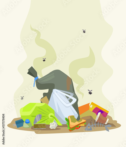 Garbage dump. Vector flat cartoon illustration