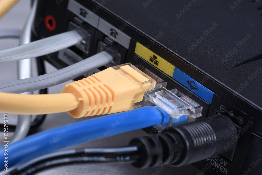 Router with Network Line Cables Router with Network Line Cables