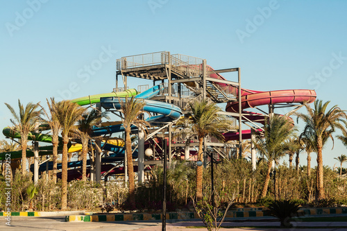 large water park on a background of palm trees