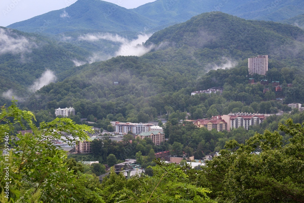 The town of Gatlinburg Tennessee in summer.