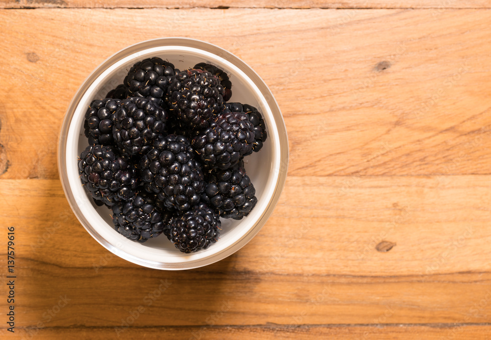 From above view of glass bowl of blackberries From above view of glass bowl of blackberries
