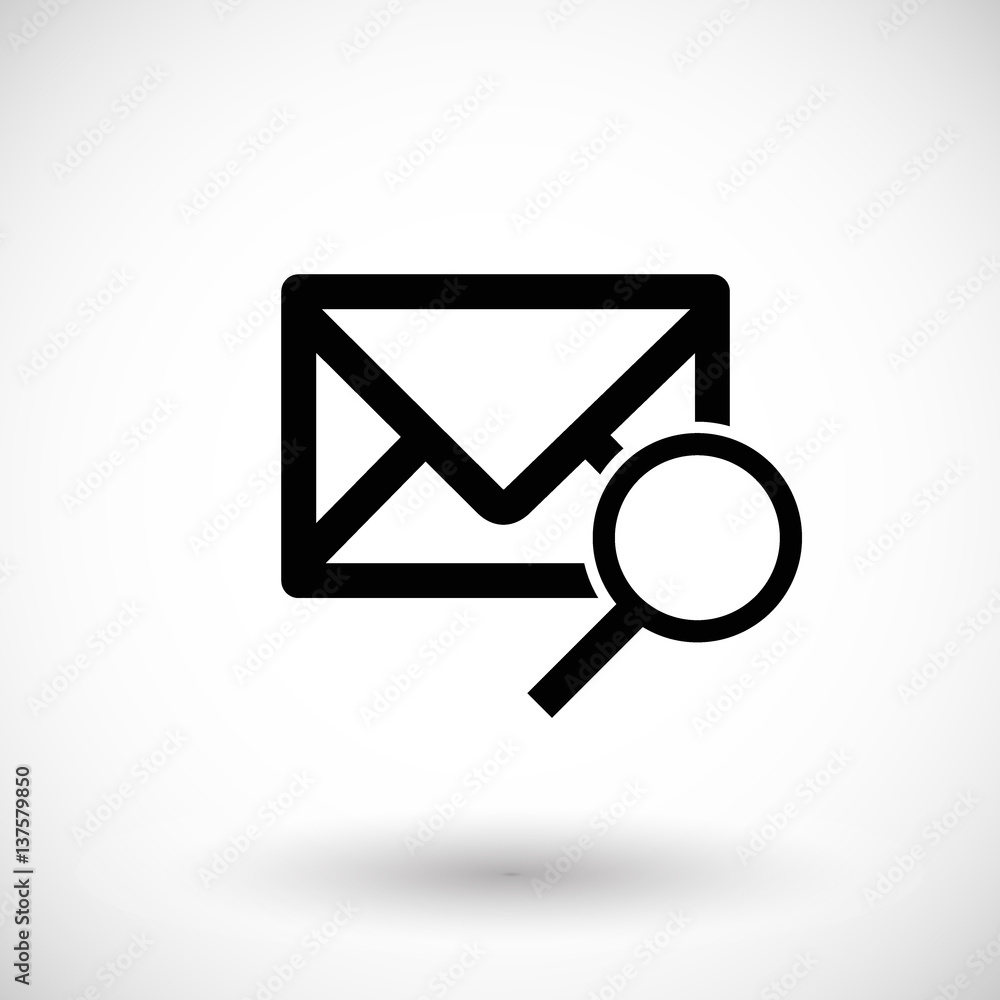 Mail with magnifying glass flat vector icon