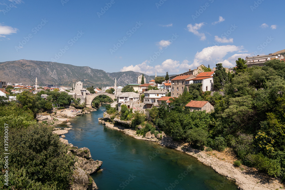 MOSTAR, BOSNIA AND HERZEGOVINA - AUGUST 2016: Mostar Old Bridge