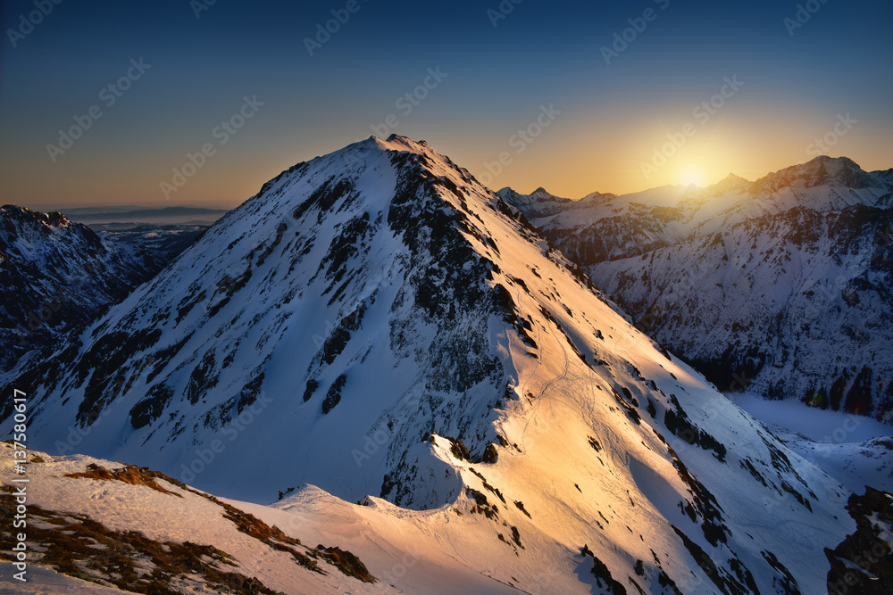 Sunrise at Miedziane Peak. High Tatra mountain