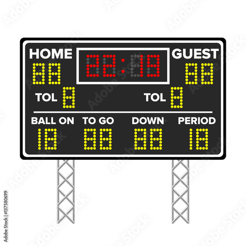 American Football Scoreboard. Sport Game Score. Digital LED Dots. Vector Illustration. Time, Guest, Home.