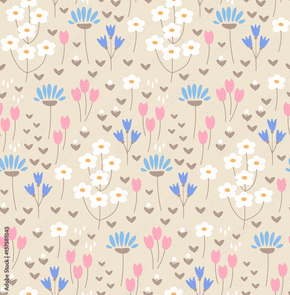 Seamless pattern with cute doodle flowers Seamless pattern with cute doodle flowers