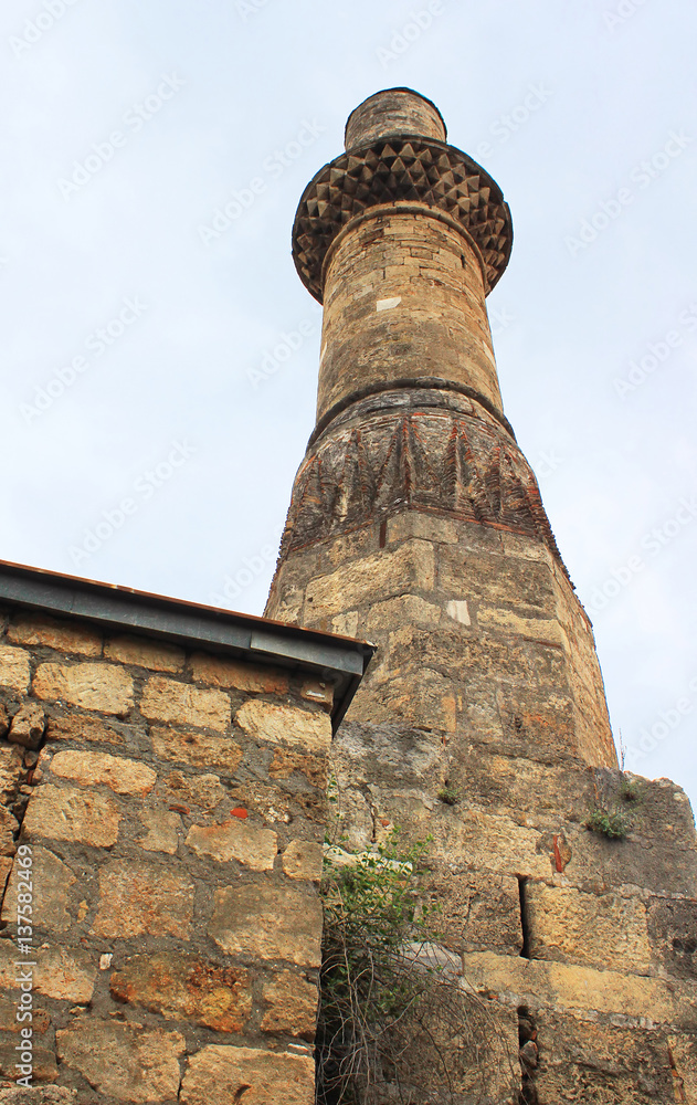 Minaret of famous Kesik Minare in Antalya, Turkey