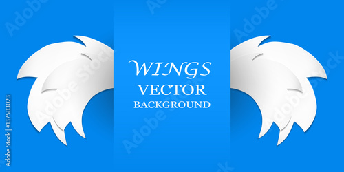 Vector paper wings on a blue background