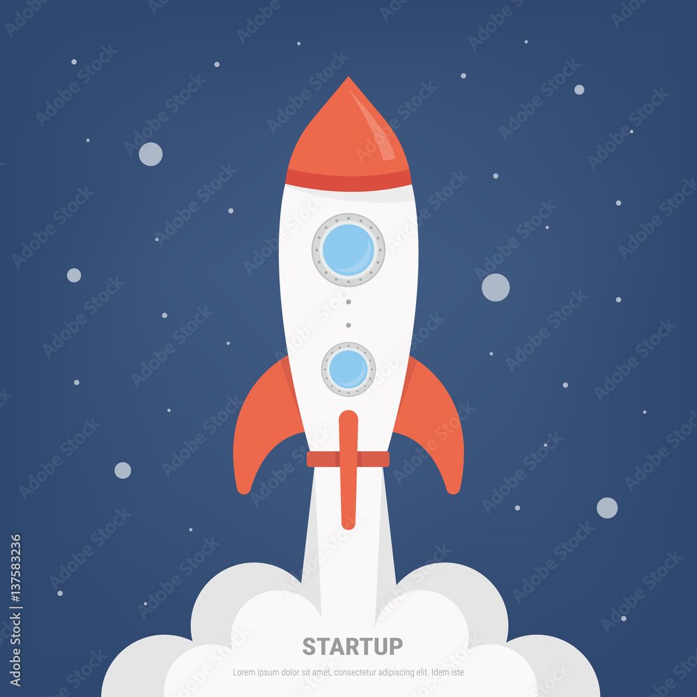 Rocket launch. New project start up concept in flat design style. Space for text. Vector illustration Rocket launch. New project start up concept in flat design style. Space for text. Vector illustration
