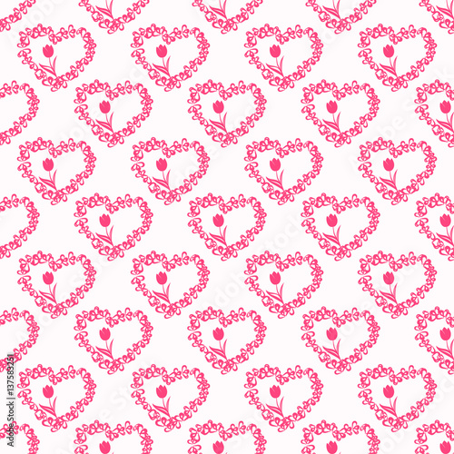 Vector seamless pattern with hearts and tulips