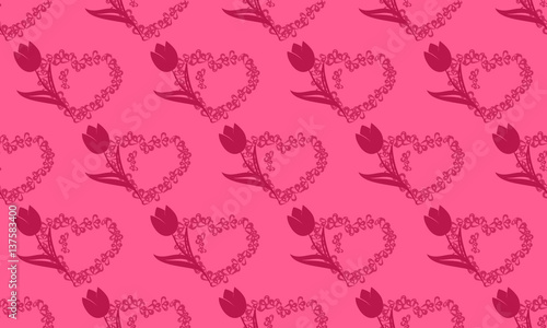 Vector seamless pattern with hearts and tulips