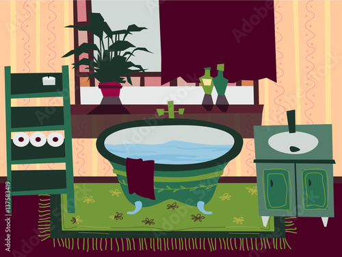 Cartoon Flat bathroom interior vector illustration