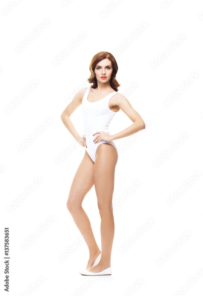 Fit and sporty girl in white underwear. Beautiful and healthy woman posing over isolated white background. Sport, fitness, diet, weight loss and healthcare concept. Fit and sporty girl in white underwear. Beautiful and healthy woman posing over isolated white background. Sport, fitness, diet, weight loss and healthcare concept.