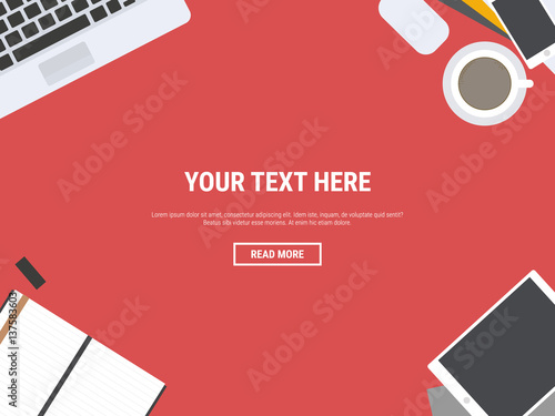 Set of Flat vector design illustration of modern business office and workspace. Top view of desk background.