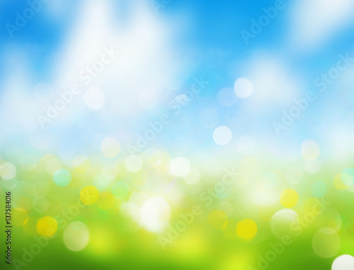 Spring blurred background sky grass illustration.