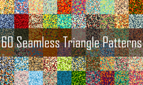 Set Of Sixty Seamless Patterns With Perfectly Contacting Triangles with Different Colors.