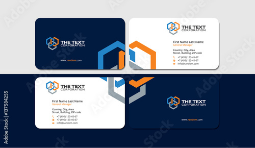 business cards construction industry, colored hexagons, creative design