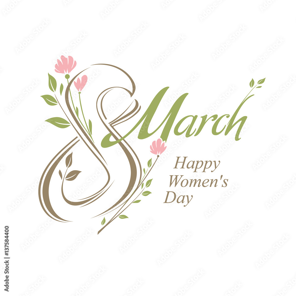 Fototapeta premium March 8. Elegant vector template for spring design. Happy Women's Day. Eight with Flowers.