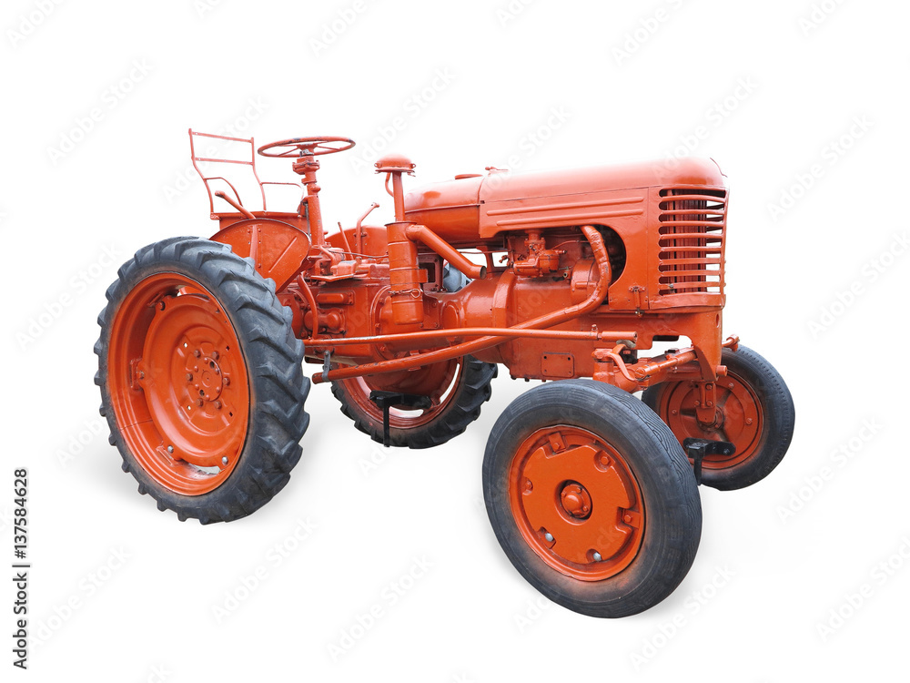 Obraz premium Abstract red old tractor isolated over white