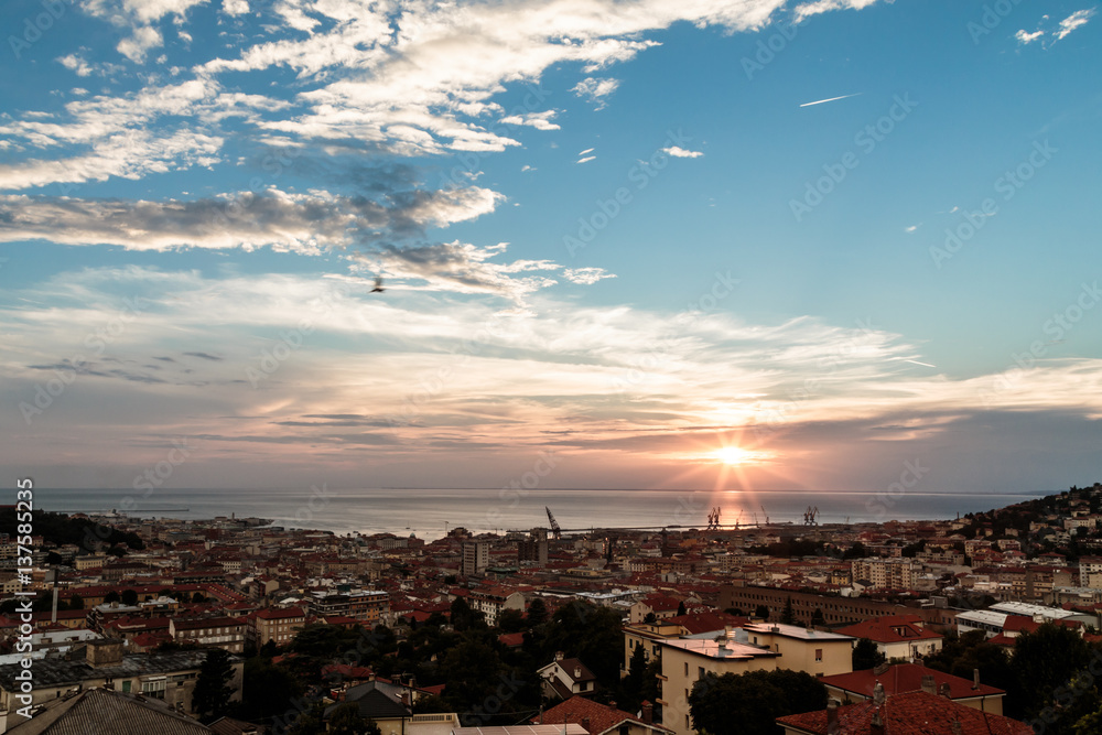 sunset on the city of Trieste