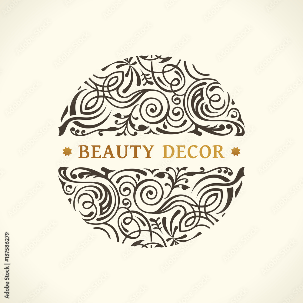 Round calligraphic emblem. Vector floral symbol for cafe Round calligraphic emblem. Vector floral symbol for cafe