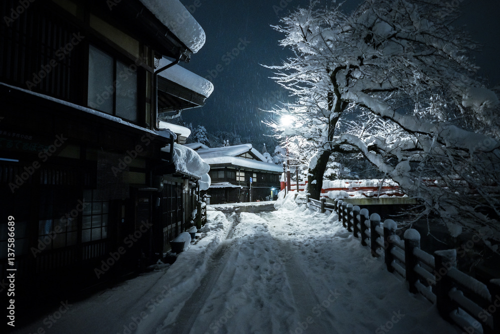 Takayama city in the winter, it's a city in the mountainous Hida region of Gifu Prefecture
