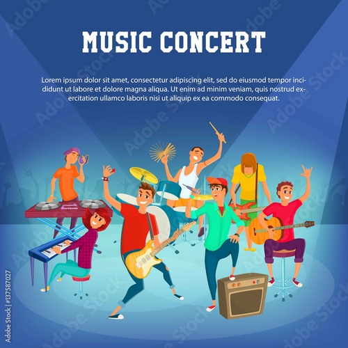 Cartoon Teenage Music Concert. Concept music character designe. vector illustration.