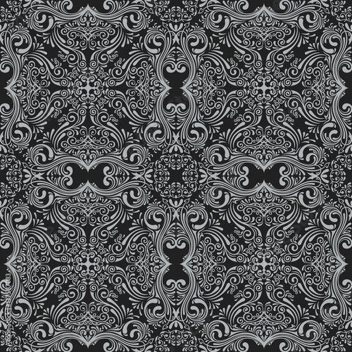 Vector seamless black pattern with art ornament. Vintage elements for design in Victorian style
