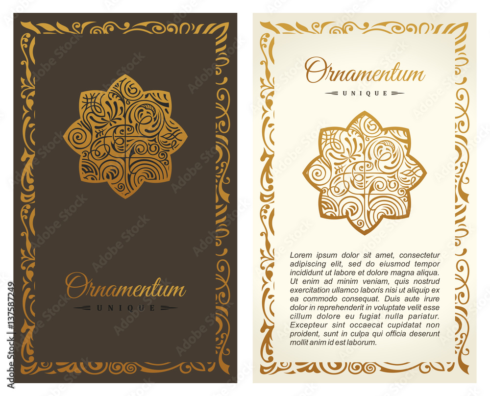 Naklejka premium Vintage vector retro blog frame. Set of artistic golden page with a logo design for your 